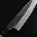 日野浦刃物 味方屋 蔬果刀 135mm 白紙鋼 黑打鍛地墨流 黑檀八角柄