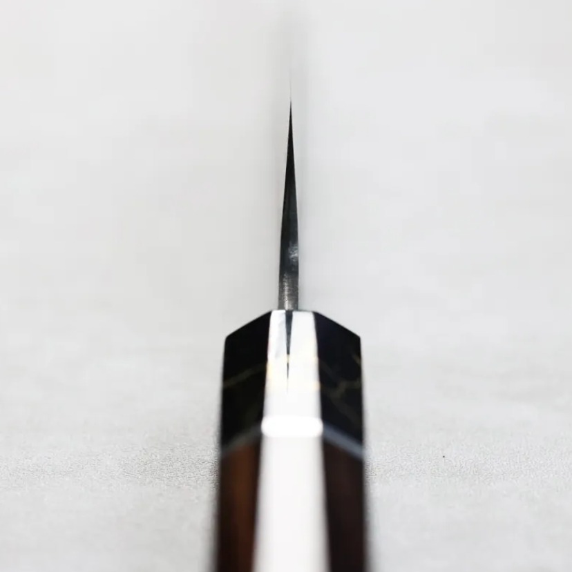 日野浦刃物 味方屋 蔬果刀 135mm 白紙鋼 黑打鍛地墨流 黑檀八角柄