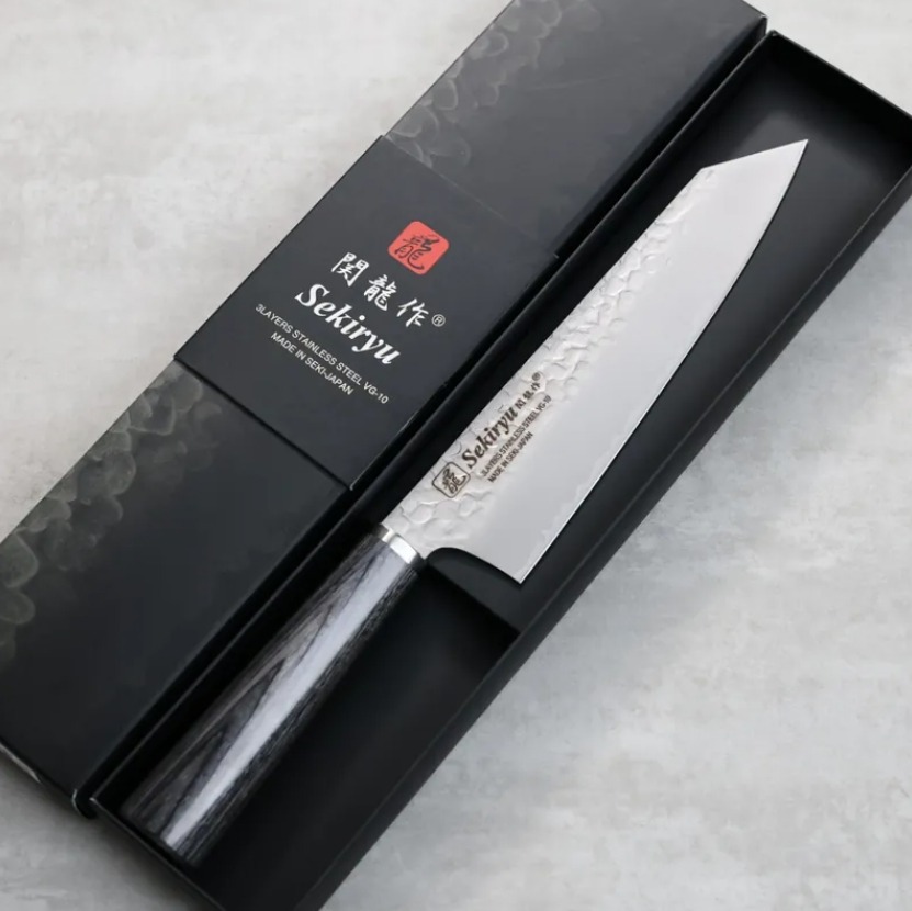 関龍作 切付牛刀 180mm VG10鋼 鎚目 (2) 関龍作 切付牛刀 180mm VG10鋼 鎚目