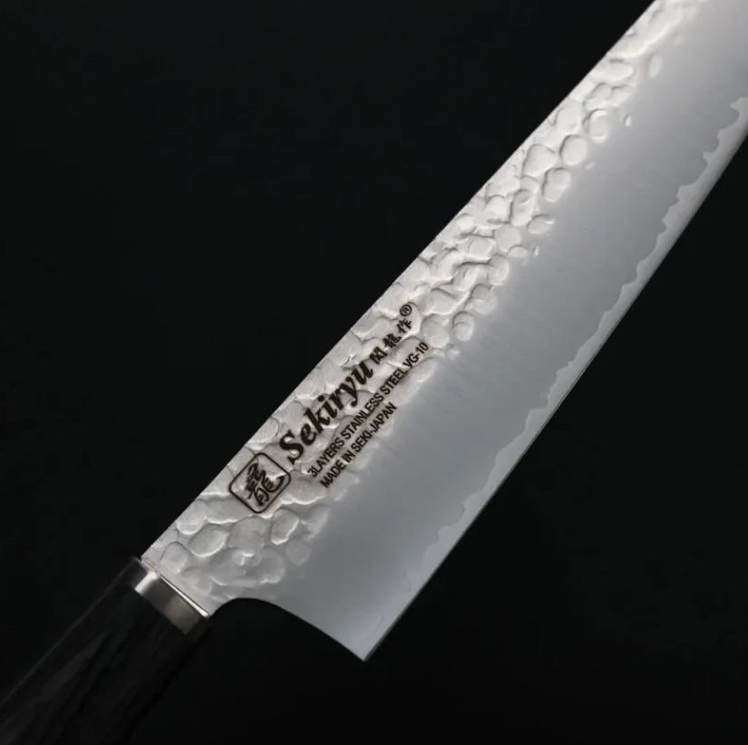 関龍作 切付牛刀 180mm VG10鋼 鎚目 (5) 関龍作 切付牛刀 180mm VG10鋼 鎚目