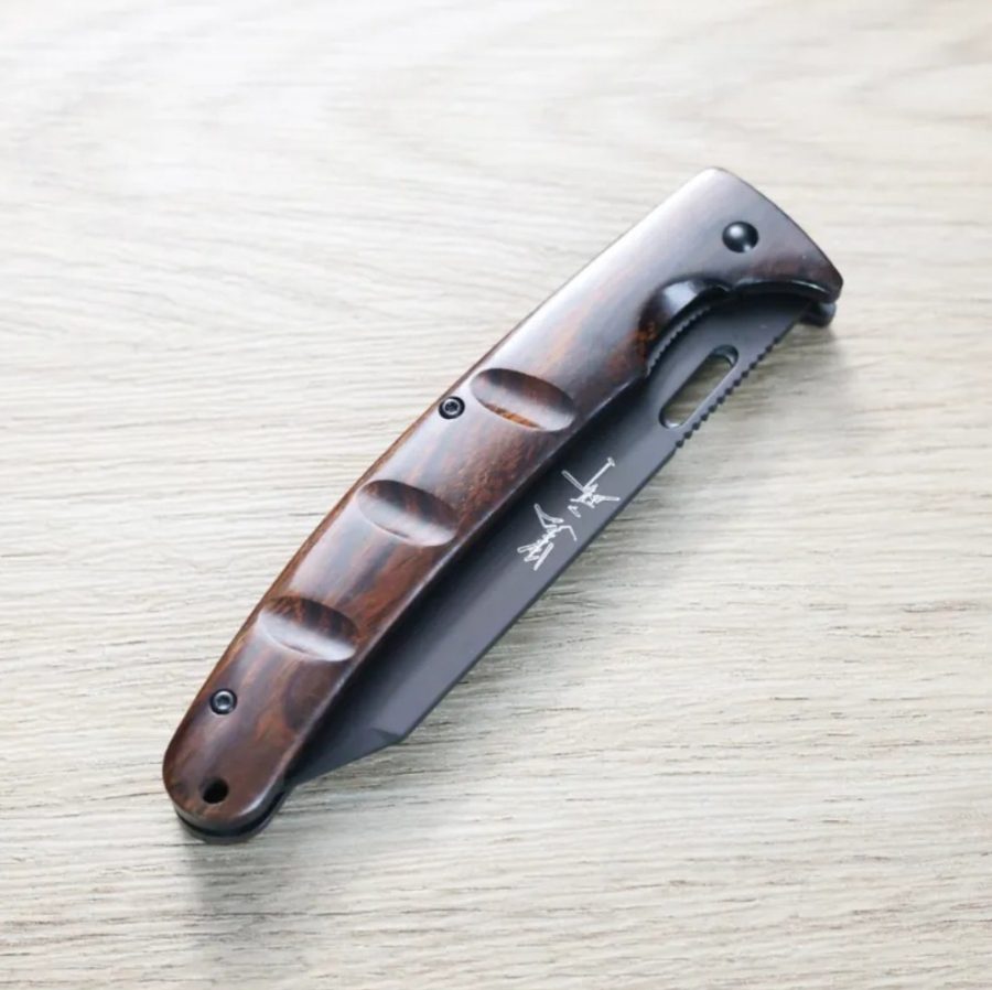 黑崎優 折疊刀 100mm 黑染 SG2粉末HSS鋼 沙漠鐵木付皮套 (4) 黑崎優 折疊刀 100mm 黑染 SG2粉末HSS鋼 沙漠鐵木/付皮套