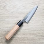 加藤義實 蔬果刀 120mm 青紙超級鋼 櫻桃木柄 加藤義實 蔬果刀 120mm<br>青紙超級鋼 櫻桃木柄