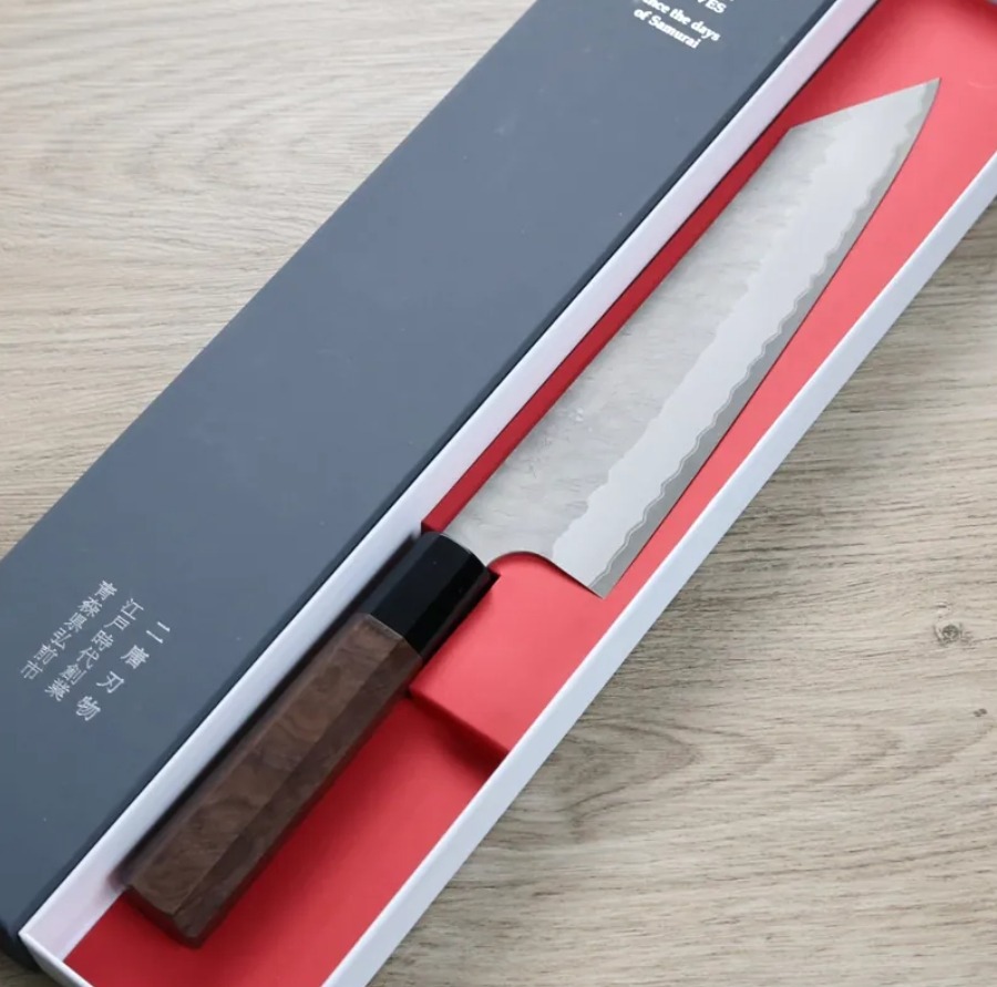 二唐刃物 切付牛刀 210mm 青紙超級鋼 柳葉鎚目 (2) 二唐刃物 切付牛刀 210mm<br>青紙超級鋼 柳葉鎚目