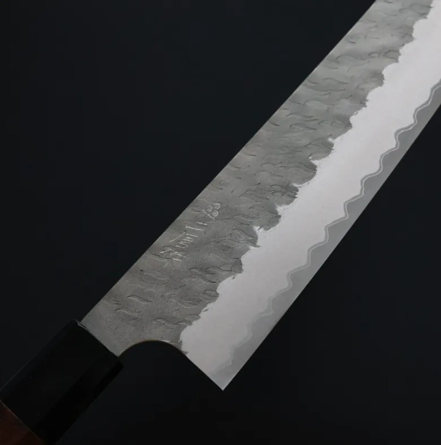 二唐刃物 切付牛刀 210mm 青紙超級鋼 柳葉鎚目 (5) 二唐刃物 切付牛刀 210mm<br>青紙超級鋼 柳葉鎚目