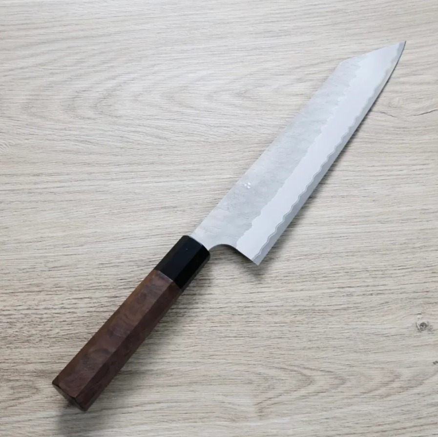 二唐刃物 切付牛刀 210mm 青紙超級鋼 柳葉鎚目 二唐刃物 切付牛刀 210mm<br>青紙超級鋼 柳葉鎚目