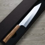 加藤義實 水波 切付牛刀 210mm<br> SG2粉末HSS鋼 橄欖木柄