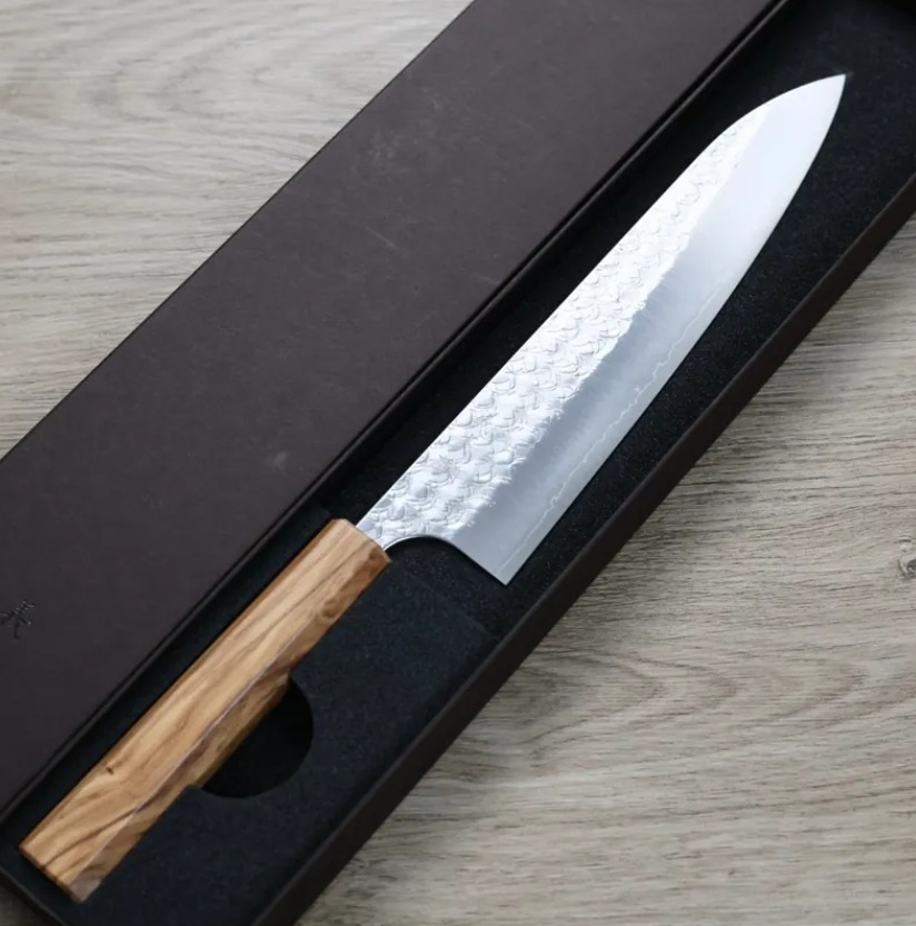 加藤義實 水波 切付牛刀 210mm SG2粉末HSS鋼 橄欖木柄
