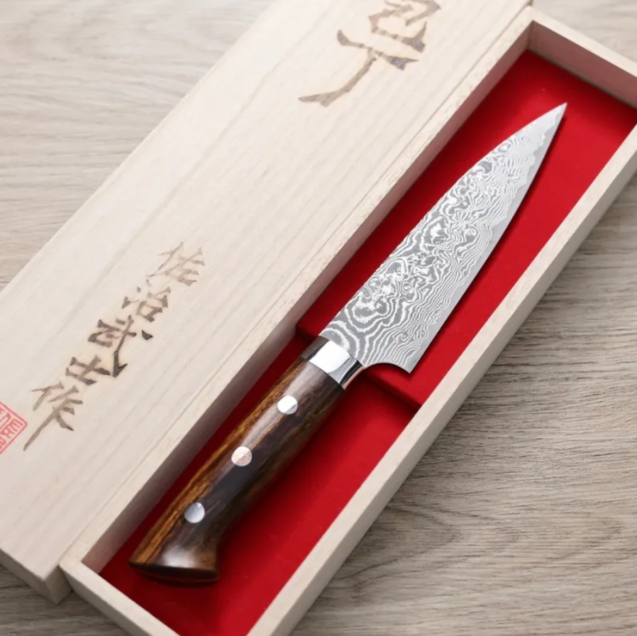 佐治武士 蔬果 130mm R2粉末鋼<br>大馬士革 沙漠鐵木柄