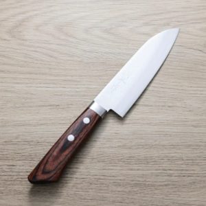 增谷訓生 小三德刀 130mm<br>VG10鋼 彩流 茶柄