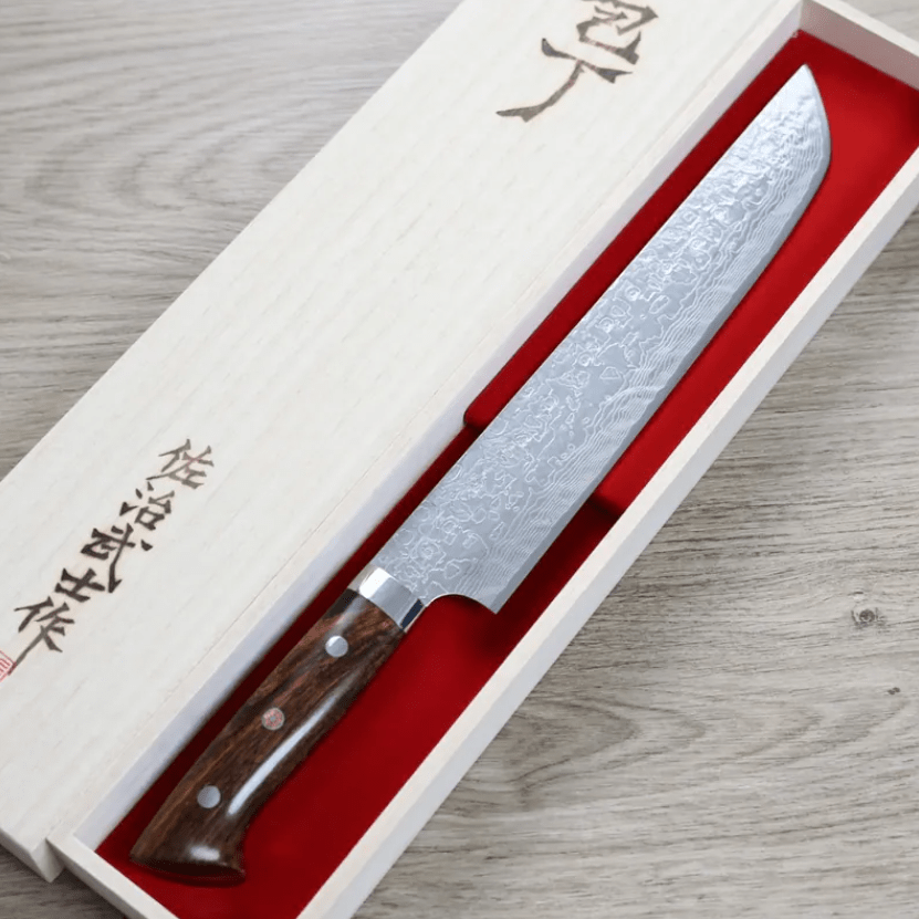佐治武士 寬版先丸筋引 240mm <br>SG2鋼 鑽石大馬士革
