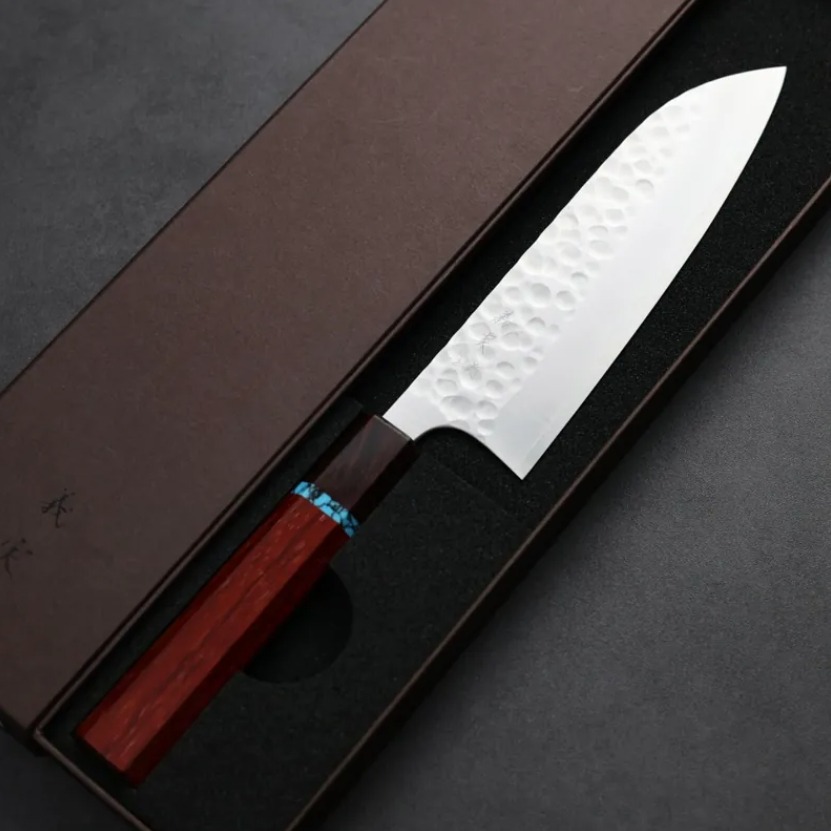 加藤義實 丸鎚目 三德刀 170mm SG2粉末HSS鋼 藍松石環 (2) 加藤義實 丸鎚目 三德刀 170mm<br>SG2粉末HSS鋼 藍松石環