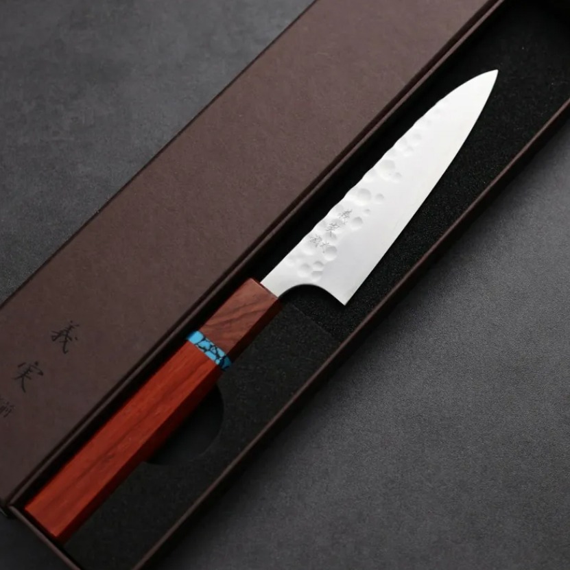 加藤義實 丸鎚目 蔬果刀 120mm SG2粉末HSS鋼 藍松石環 (2) 加藤義實 丸鎚目 蔬果刀 120mm<br>SG2粉末HSS鋼 藍松石環