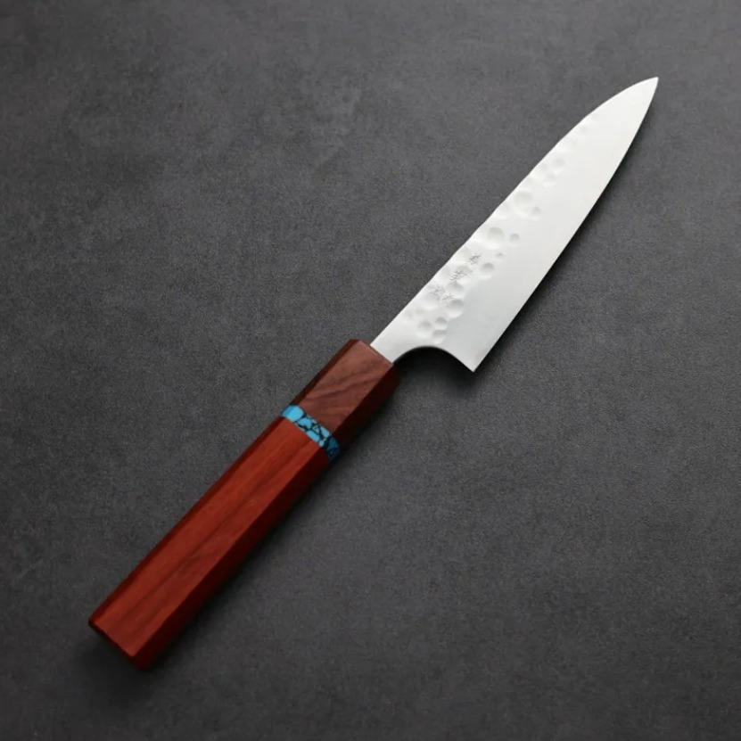 加藤義實 丸鎚目 蔬果刀 120mm SG2粉末HSS鋼 藍松石環 加藤義實 丸鎚目 蔬果刀 120mm<br>SG2粉末HSS鋼 藍松石環