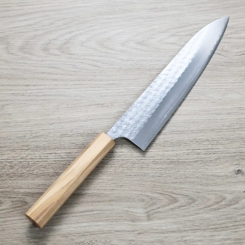 加藤義實 水波 牛刀 240mm <br>SG2粉末HSS鋼 橄欖木柄