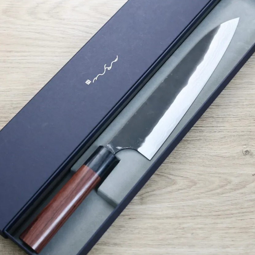 安立打刃物 牛刀 210mm 白紙鋼 黑打 墨流 (2) 安立打刃物 牛刀 210mm 白紙鋼 黑打 墨流