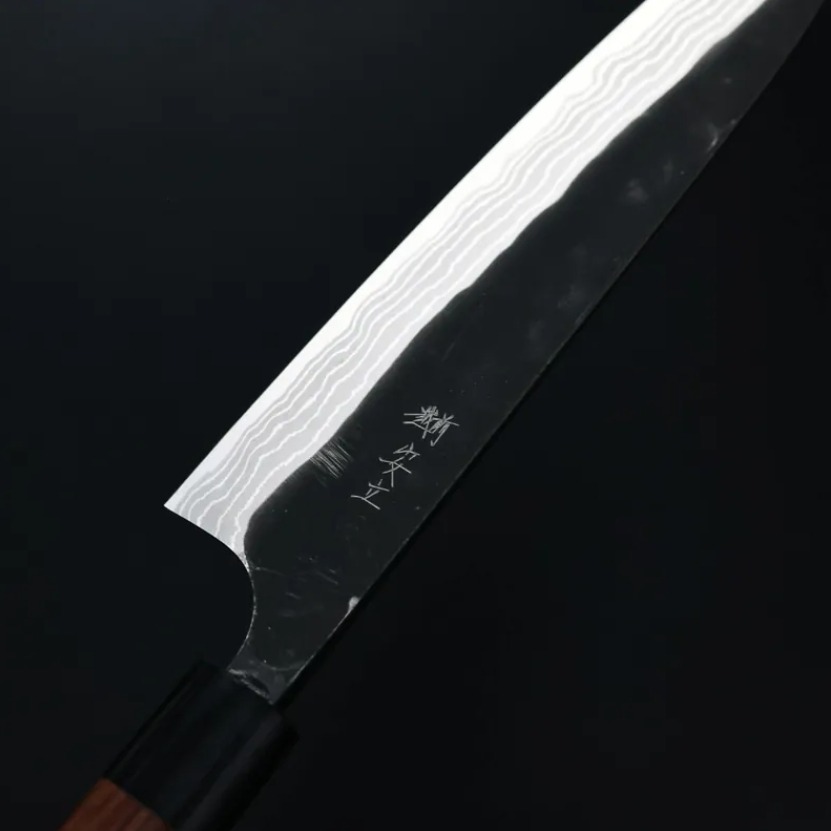 安立打刃物 牛刀 210mm 白紙鋼 黑打 墨流 (5) 安立打刃物 牛刀 210mm 白紙鋼 黑打 墨流