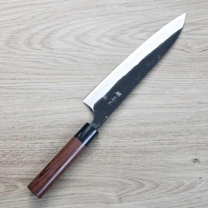 安立打刃物 牛刀 210mm 白紙鋼 黑打 墨流 安立打刃物 牛刀 210mm 白紙鋼 黑打 墨流