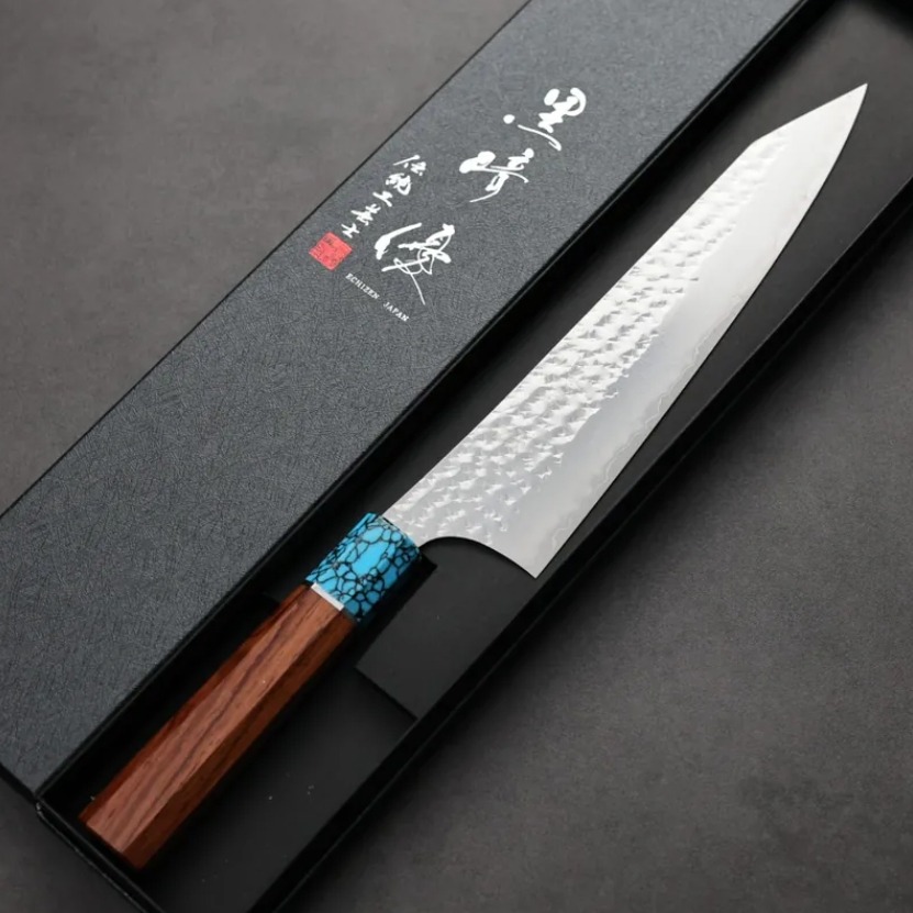 黑崎優 閃光 牛刀 210mm SG2粉末HSS鋼 玫瑰木藍松石 (2) 黑崎優 閃光 牛刀 210mm SG2粉末HSS鋼 玫瑰木藍松石