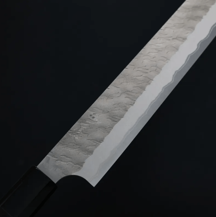 二唐刃物 切付筋引 255mm<br>紙超級鋼 柳葉鎚目