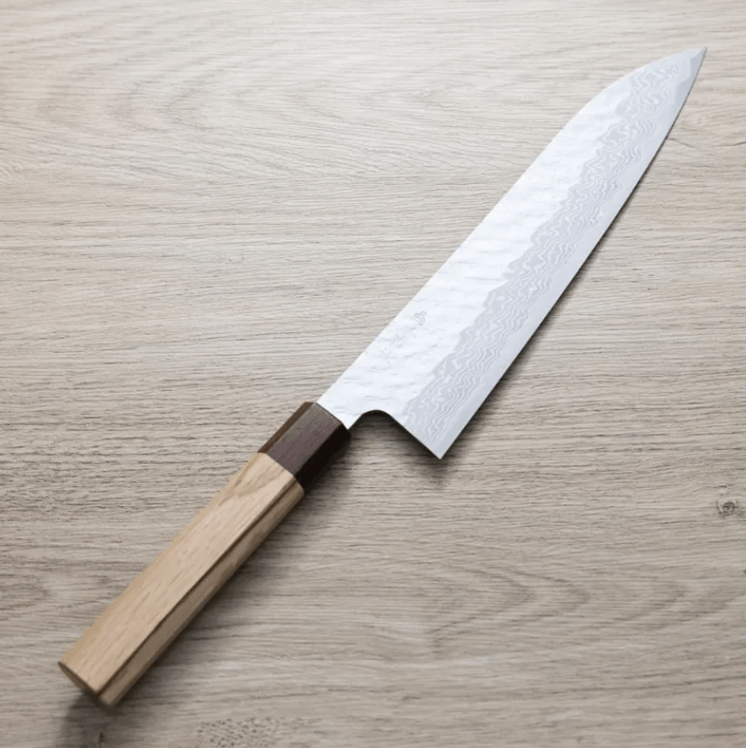 二唐刃物 牛刀 240mm<br>VG10鋼 磨鎚目