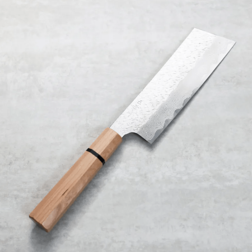 二唐刃物 菜切 180mm<br>SG Strix粉末HSS鋼 鎚目大馬士革