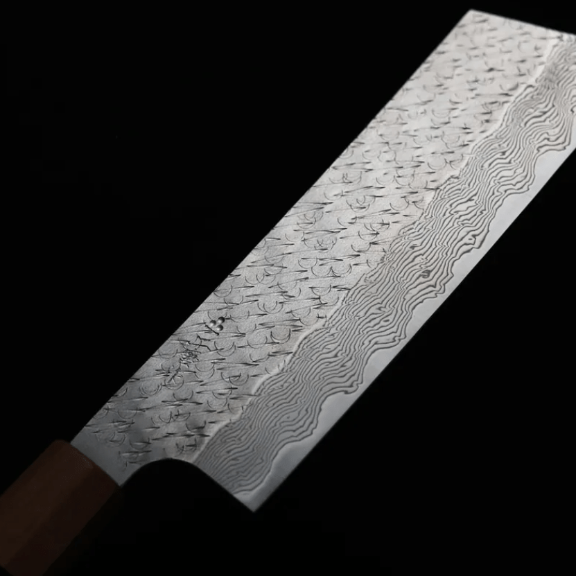 二唐刃物 菜切 180mm<br>SG Strix粉末HSS鋼 鎚目大馬士革