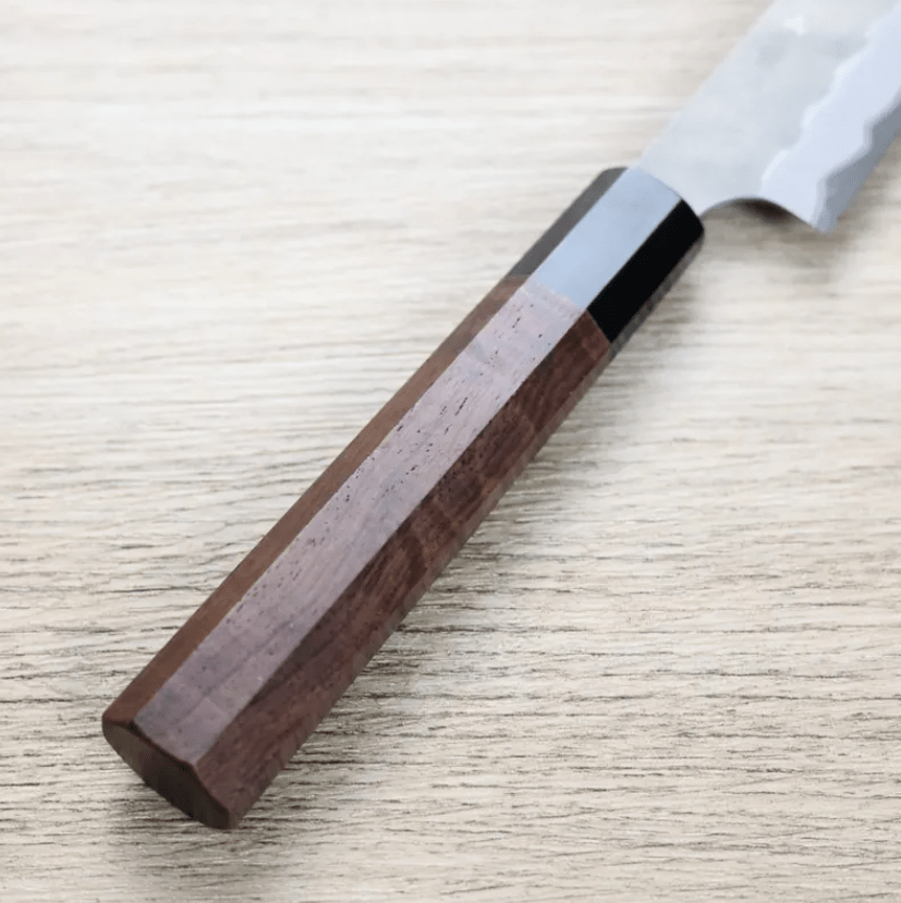 二唐刃物 蔬果刀 150mm 青紙超級剛 柳葉磨鎚目 胡桃木 (3) 二唐刃物 蔬果刀 150mm <br>青紙超級剛 柳葉磨鎚目