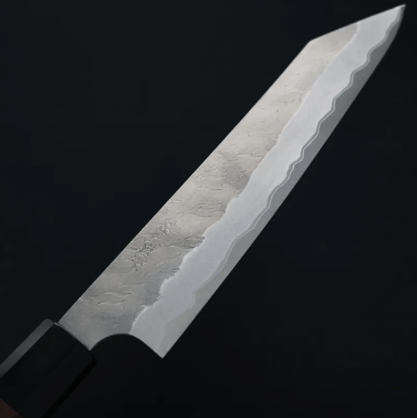 二唐刃物 蔬果刀 150mm 青紙超級剛 柳葉磨鎚目 胡桃木 (5) 二唐刃物 蔬果刀 150mm <br>青紙超級剛 柳葉磨鎚目