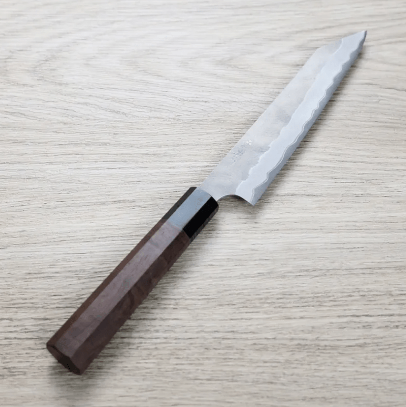 二唐刃物 蔬果刀 150mm 青紙超級剛 柳葉磨鎚目 胡桃木 二唐刃物 蔬果刀 150mm <br>青紙超級剛 柳葉磨鎚目