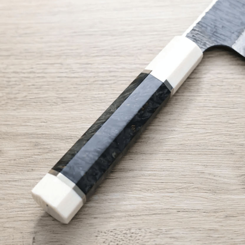 初心x二唐 切付牛刀 240mm<br>無芯鋼 黑打大馬士革