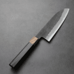 日野浦刃物 味方屋 三德 165mm<br>白紙鋼 黑打梨地 黑檀八角柄