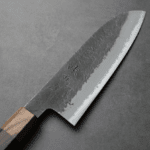 日野浦刃物 味方屋 三德 165mm<br>白紙鋼 黑打梨地 黑檀八角柄