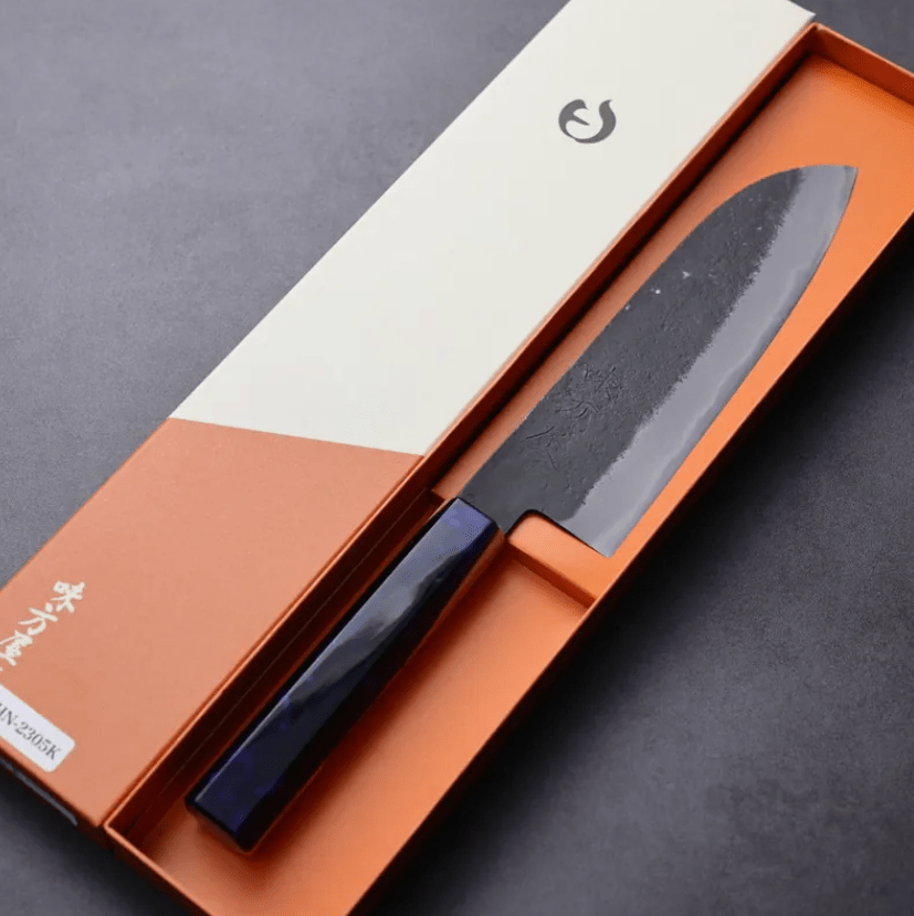 日野浦刃物 味方屋 三德 180mm 白紙鋼 黑打梨地 (2) 日野浦刃物 味方屋 三德 180mm<br>白紙鋼 黑打梨地