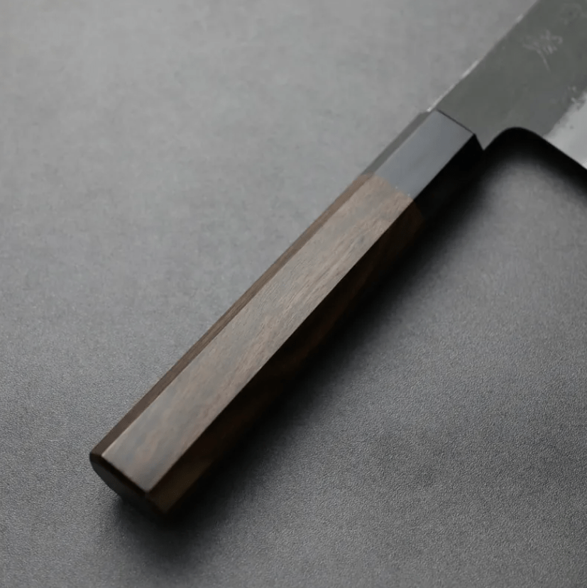日野浦刃物 味方屋 切付牛刀 210mm <br>白紙鋼 黑打梨地 水牛口金