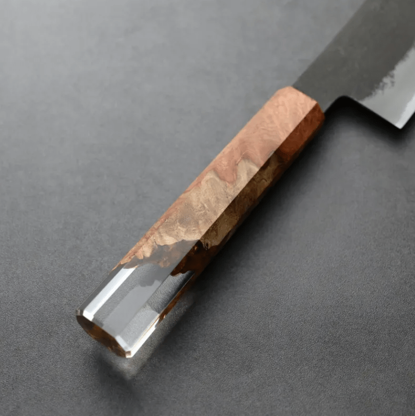 日野浦刃物 博多 三德 180mm<br>白紙鋼 黑打梨地