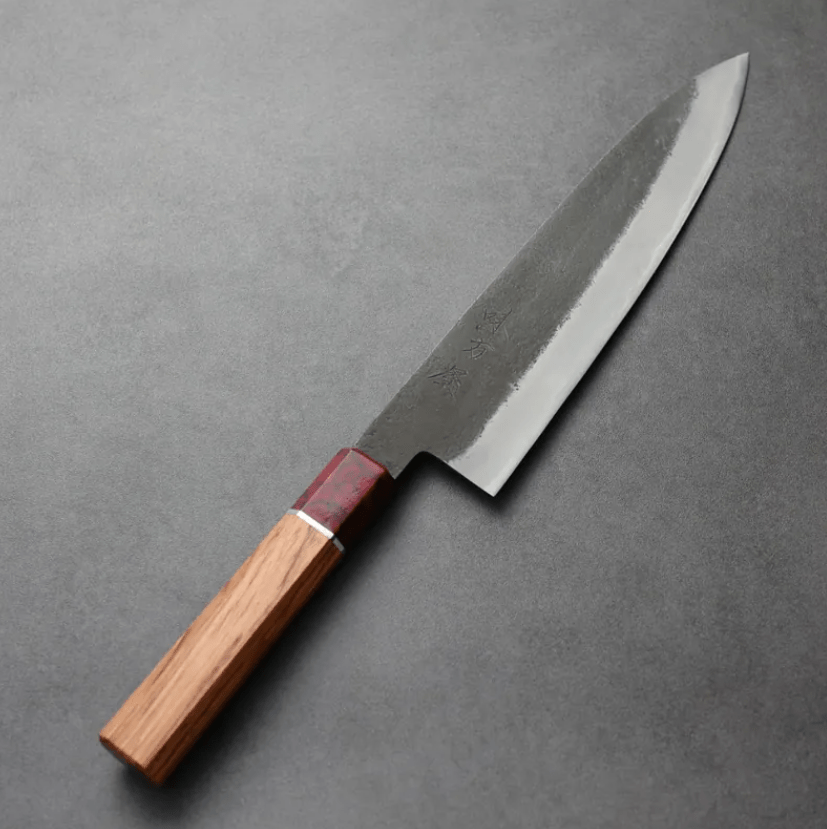 日野浦刃物 味方屋 牛刀 210mm<br>白紙鋼 黑打梨地