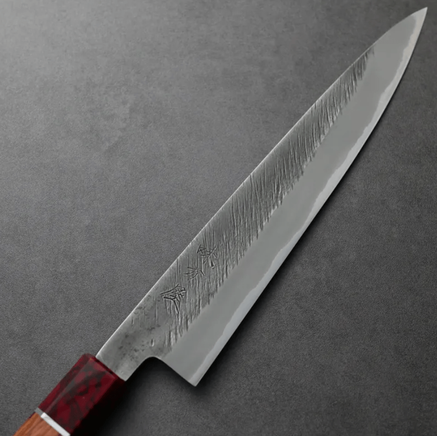 日野浦刃物 味方屋 筋引 210mm 白紙鋼 松葉鎚目 (4) 日野浦刃物 味方屋 筋引 <br>210mm 白紙鋼 松葉鎚目 玫瑰木八角柄