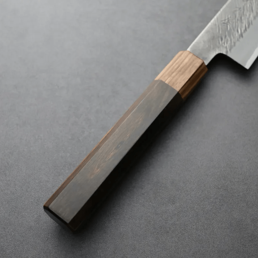 日野浦刃物 味方屋 筋引 210mm 白紙鋼 松葉鎚目 黑檀八角柄 (4) 日野浦刃物 味方屋 筋引 210mm<br>白紙鋼 松葉鎚目 黑檀八角柄