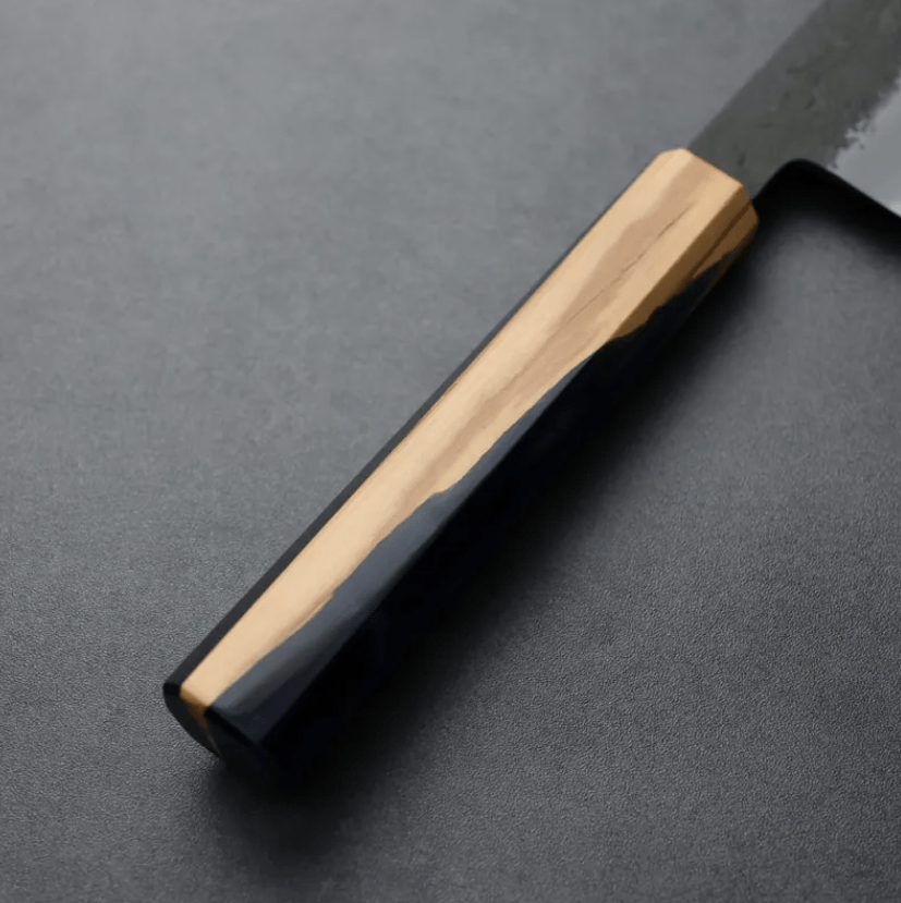 日野浦刃物 味方屋 筋引 210mm 白紙鋼 黑打梨地 橄欖木 (3) 日野浦刃物 味方屋 筋引 210mm<br>白紙鋼 黑打梨地 橄欖木松石八角柄