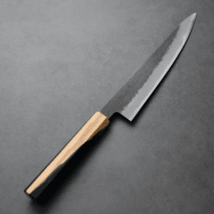 日野浦刃物 味方屋 筋引 210mm<br>白紙鋼 黑打梨地 橄欖木松石八角柄