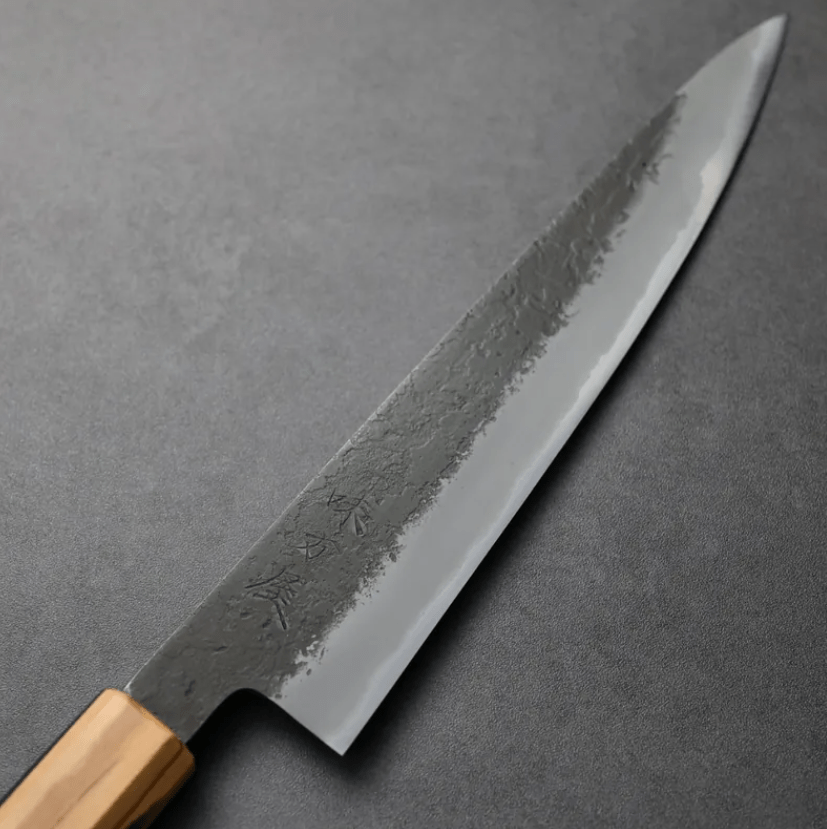 日野浦刃物 味方屋 筋引 210mm 白紙鋼 黑打梨地 橄欖木 (4) 日野浦刃物 味方屋 筋引 210mm<br>白紙鋼 黑打梨地 橄欖木松石八角柄