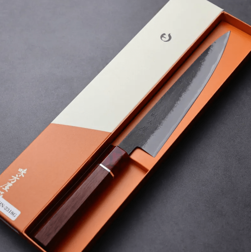 日野浦刃物 味方屋 筋引 210mm 白紙鋼 黑打梨地 玫瑰木八角柄 (2) 日野浦刃物 味方屋 筋引 210mm<br>白紙鋼 黑打梨地 玫瑰木八角柄