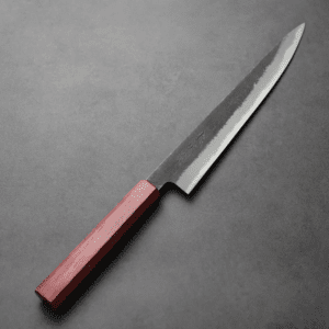 日野浦刃物 味方屋 筋引 240mm<br>白紙鋼 黑打梨地 紫心木角柄
