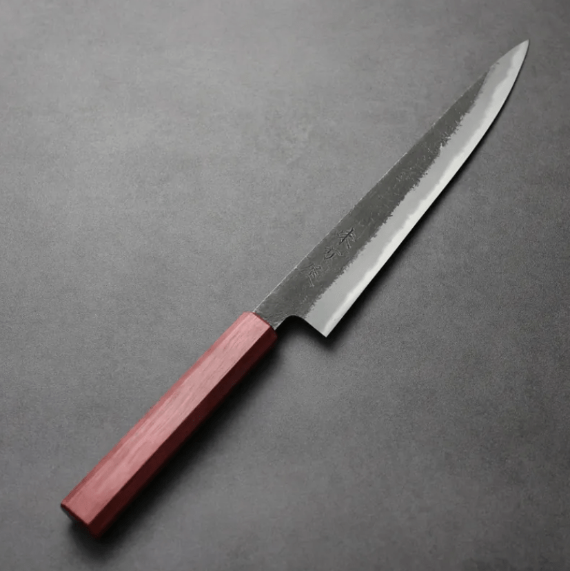 日野浦刃物 味方屋 筋引 240mm 白紙鋼 黑打梨地 紫心木角柄 (1) 日野浦刃物 味方屋 筋引 240mm<br>白紙鋼 黑打梨地 紫心木角柄