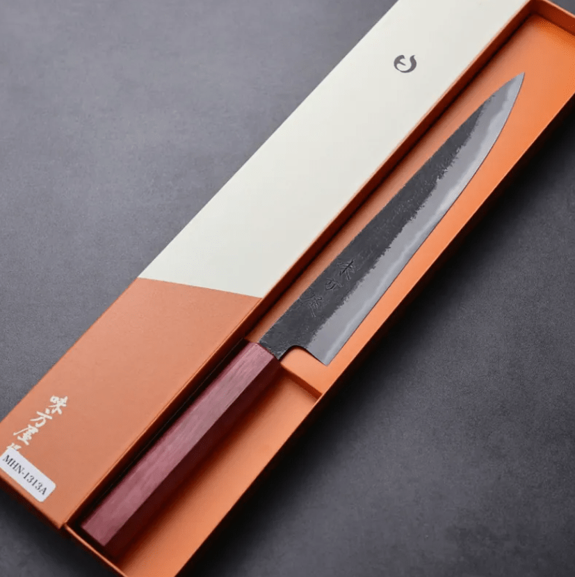 日野浦刃物 味方屋 筋引 240mm 白紙鋼 黑打梨地 紫心木角柄 (2) 日野浦刃物 味方屋 筋引 240mm<br>白紙鋼 黑打梨地 紫心木角柄