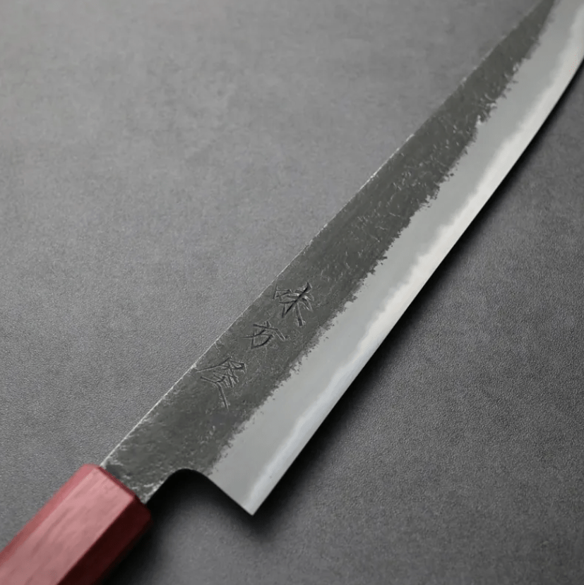 日野浦刃物 味方屋 筋引 240mm 白紙鋼 黑打梨地 紫心木角柄 (4) 日野浦刃物 味方屋 筋引 240mm<br>白紙鋼 黑打梨地 紫心木角柄