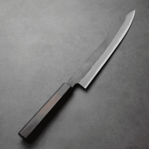 日野浦刃物 味方屋 筋引 240mm<br>白紙鋼 黑打梨地 黑檀八角柄