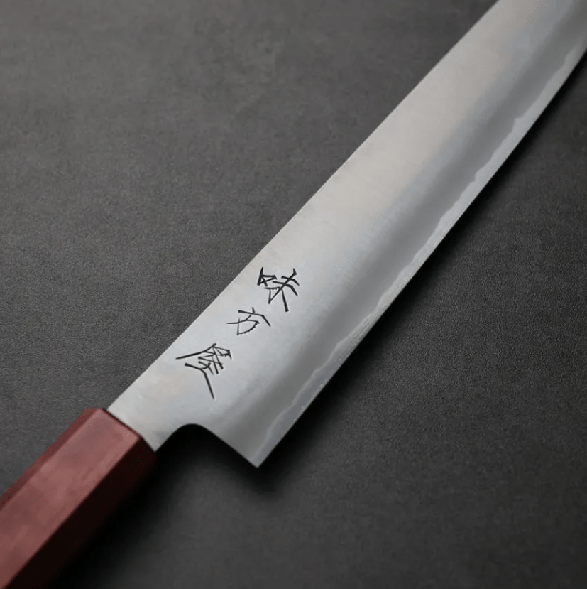 日野浦刃物 味方屋 筋引 270mm 白紙鋼 磨 (4) 日野浦刃物 味方屋 筋引 270mm<br>白紙鋼 磨 紫心木角柄