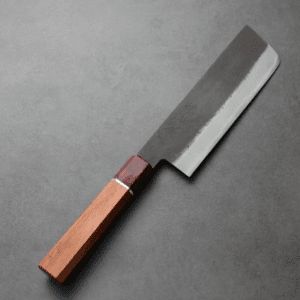 日野浦刃物 味方屋 菜切 180mm<br>白紙鋼 黑打梨地 玫瑰木八角柄