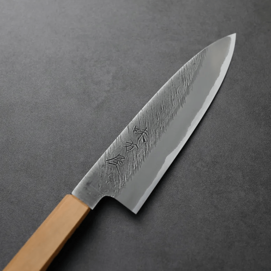 日野浦刃物 味方屋 蔬果刀<br>150mm 白紙鋼 松葉鎚目 橄欖木樹脂八角柄